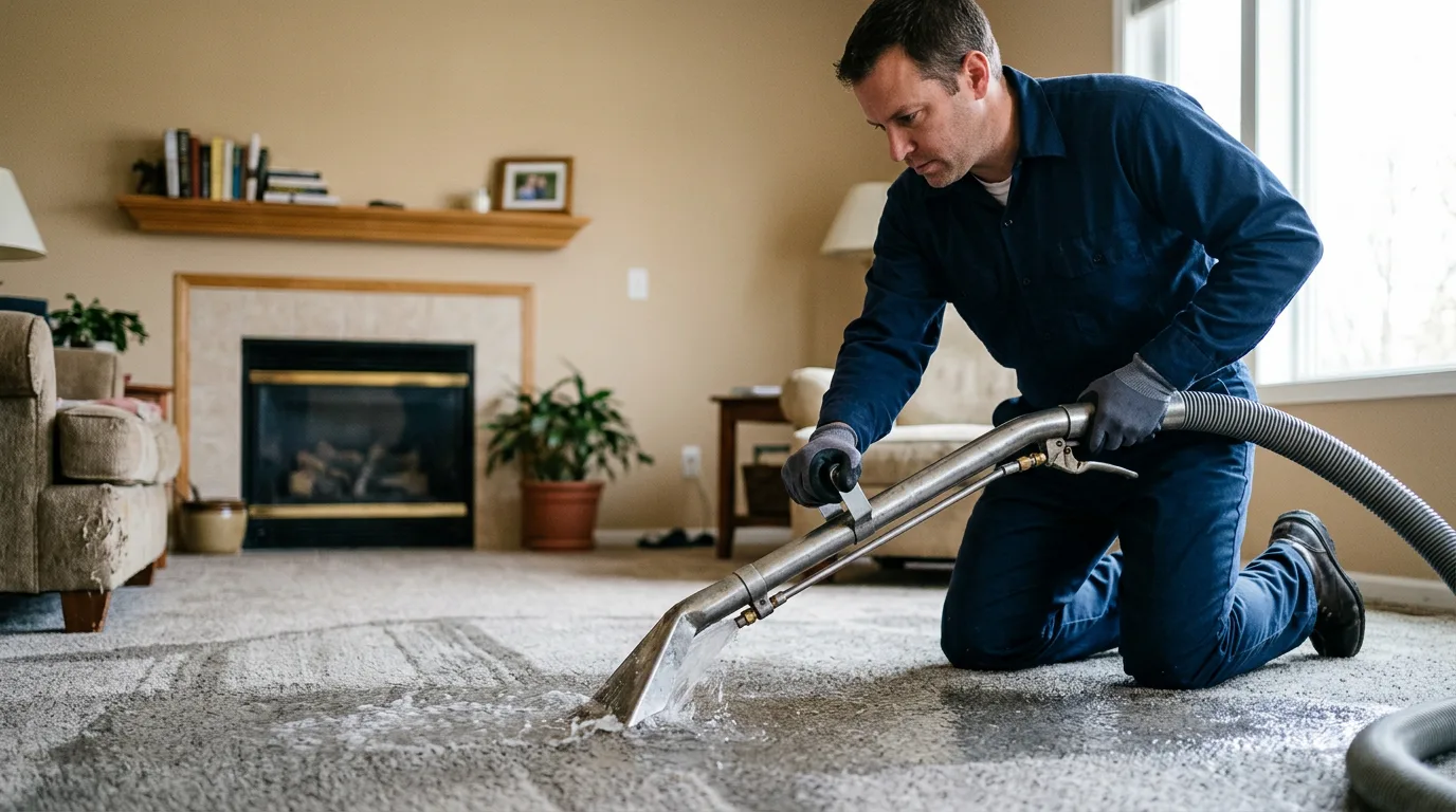 Water damage restoration technician working near Boston, IN